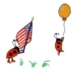 patriotic ladybug american flag hanging onto a balloon flying away ladybird machine embroidery design