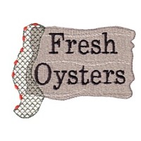 fresh oysters sign letteruing text and fishing net fish machine embroidery nautical maritime seaside beach sea fishing design art pes hus dst needle passion embroidery npe