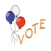 vote election text lettering with balloons machine embroidery design america usa patriotic red blue white stripes 4th july fourth of july independence day art pes hus dst needle passion embroidery npe