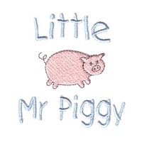 Little Mr Piggy lettering with cute pig, it's a boy, baby, toddler designs for machine embroidery quality designs from Needle Passion Embroidery