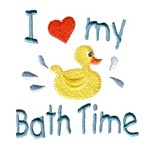 I love my bath time lettering text, yellow erubber duck, water splashing, bathtime, machine embroidery designs for kid's towels and bathrobes from Needle Passion Embroidery design in multiple embroidery formats