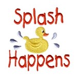 Splash happens lettering text with ywllow rubber duck, bath time fun, water, splashing, bathtime, machine embroidery designs for kid's towels and bathrobes from Needle Passion Embroidery design in multiple embroidery formats