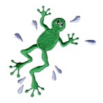 Wet green frog, bath time fun, water, splashing, bathtime, machine embroidery designs for kid's towels and bathrobes from Needle Passion Embroidery design in multiple embroidery formats
