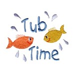Tub Time Lettering with two happy fish, bath time fun, water, splashing, bathtime, machine embroidery designs for kid's towels and bathrobes from Needle Passion Embroidery design in multiple embroidery formats