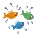 Fun fish frolicking, bath time fun, water, splashing, bathtime, machine embroidery designs for kid's towels and bathrobes from Needle Passion Embroidery design in multiple embroidery formats