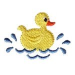 Traditional yellow rubber duck swimming in water, bath time fun, water, splashing, bathtime, machine embroidery designs for kid's towels and bathrobes from Needle Passion Embroidery design in multiple embroidery formats