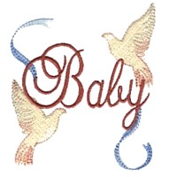 Baby lettering, text, writing, doves, ribbons, baby pack, needle passion embroidery machine embroidery design, ART PES HUS JEF and DST formats