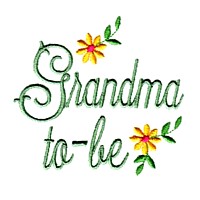 grandma-to-be script lettering text with daises, machine embroidery grandparent embroidery art pes hus dst needle passion embroidery npe
