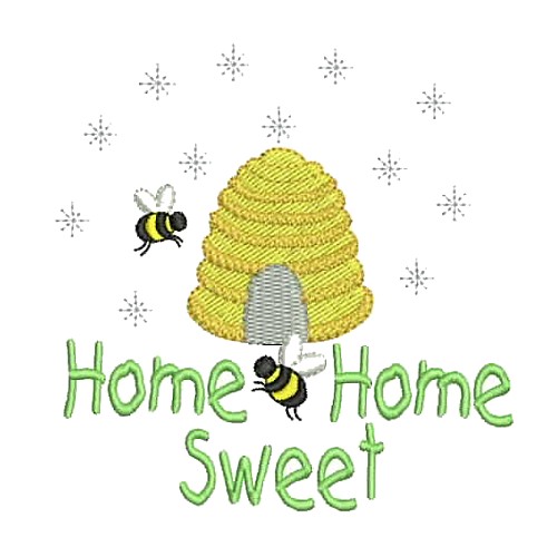 machine embroidery design Home Sweet Home Lettering with Winter Beehive, bee insect bug bumble buzz beehive nest home honey hive snow snowing snowflake flake sweet lettering saying winter christmas xmas