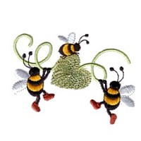 3 Bumble bees on leaf machine embroidery design fun humor art pes hus jef dst formats from Needle Passion Embroidery