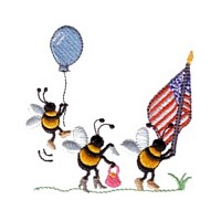 Patriotic Bumble bee family 4th of July parade USA flag machine embroidery design fun humor art pes hus jef dst formats from Needle Passion Embroidery