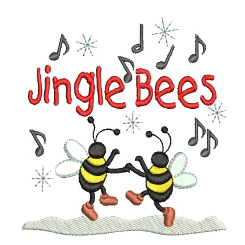 machine embroidery design Dancing buble bees, bee insect bug bumble buzz jingle bees bells song music dance dancing singing muscial note notes christmas xmas saying lettering snow snowflake flake cold winter