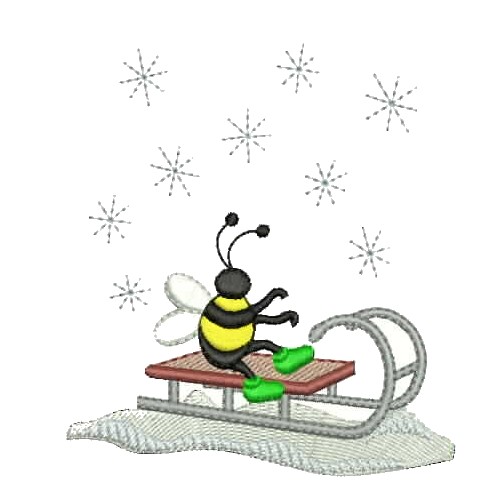 machine embroidery design Toboggan Bumble Bee, Bumble bee insect bug bumble buzz snow snowflake flake snowing winter christmas xmas cold ice sledge toboggan taboggan sport