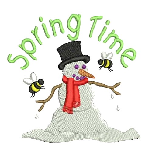 machine embroidery design Melting snowman, springtime bumble bees have woken up,bumble bee insect bug wasp bumble buzz spring time snow snowflake flakke winter cold warm ice frozen scarf melting melt lettering saying