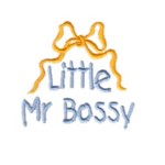 Little Mr Bossy Lettering with bow machine embroidery design from Needle Passion Emboidery npe