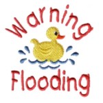 Warning Flooding with rubber duck bath time machine embroidery design from Needle Passion Embroidery