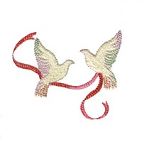 dove ribbon bird ribbon machine embroidery design for variegated thread, multi-coloured, multi-color, multi-colour, colour changing thread