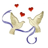 love doves bird with ribbona nd hearts machine embroidery design for variegated thread, multi-coloured, multi-color, multi-colour, colour changing thread