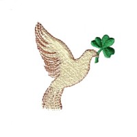 dove Irish bird with shmarock leaf machine embroidery design for variegated thread, multi-coloured, multi-color, multi-colour, colour changing thread