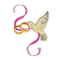 dove wedding rings ribbon love bird machine embroidery design for variegated thread, multi-coloured, multi-color, multi-colour, colour changing thread