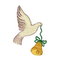 dove with liberty Christmas bell bird machine embroidery design for variegated thread, multi-coloured, multi-color, multi-colour, colour changing thread
