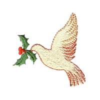 dove wiht Christmas holly bird machine embroidery design for variegated thread, multi-coloured, multi-color, multi-colour, colour changing thread