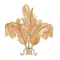prince of wales triple feathers machine embroidery design for variegated thread, bird feathers, down, wispy, multi-coloured, multi-color, multi-colour, colour changing thread