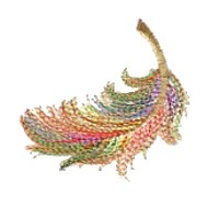 feather machine embroidery design for variegated thread, bird feathers, down, wispy, multi-coloured, multi-color, multi-colour, colour changing thread