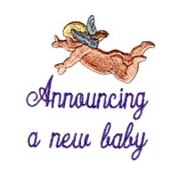 cherub announcing a new baby script lettering text machine embroidery art pes hus dst needle passion embroidery npe