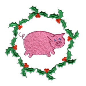 machine embroidery holly circle ring round boder frame pig christmas pork piggy art pes hus jef dst exp needle passion embroidery