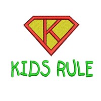 Kids Rule lettering text slogan writing machine embroidery design art pes hus jef dst superhero logo superman letter k children rule