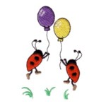 two ladybuigs handing on balloons flying away machine embroidery design