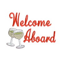 welcome abroad lettering text with wine glasses machine embroidery nautical maritime seaside sea boat ship design art pes hus dst needle passion embroidery npe