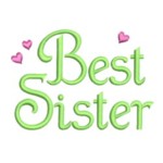 machine embroidery best sister lettering text with hearts from Needle Passion Embroidery
