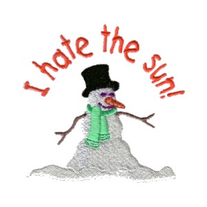 machine embroidery design i hate the sun lettering snowman snow man melting melted melt in warm weather art pes hus jef dst exp needle passion embroidery