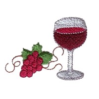 machine embroidery design wine glass beverage alcohol drink grapes grape vine grapevine bottle art pes hus dst needle passion embroidery npe