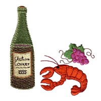 Wine bottle, crayfish, bunch of grapes machine embroidery design art pes hus dst needle passion embroidery npe