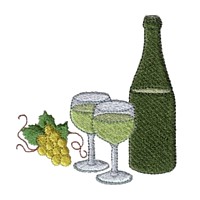Wine glasses machine embroidery design beverage alcohol drink dringking grapes bottle art pes hus dst needle passion embroidery npe