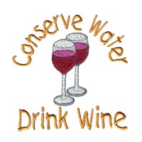 conserve water drink wine slogan text lettering machine embroidery design wine beverage alcohol drink grapes grape vine grapevine bottle art pes hus dst needle passion embroidery npe