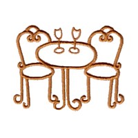 Bistro table and chairs outline machine embroidery design wine glasses art pes hus dst needle passion embroidery npe