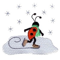 machine embroidery design ladybug ladybird skating ice winter sport snowing insect animal winter snow fun art pes hus dst needle passion embroidery npe